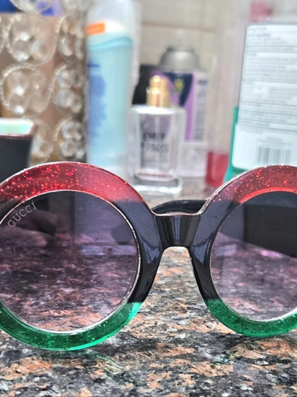 Gucci Round Oversized Sunglasses in Black & Red